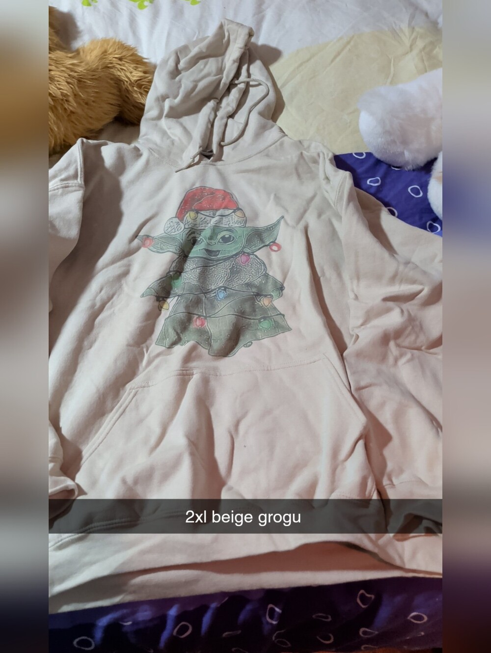 Beige Grogu Holiday Graphic Hoodie